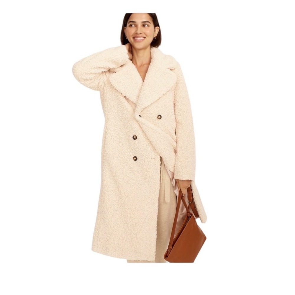 J.Crew Teddy Coat Ivory Sherpa Fleece Double Breasted Longline BA548 NEW